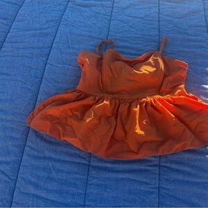 NWT Evolutionary Orange Peplum Taffeta Bubble Crop Top Removable Straps Size M
